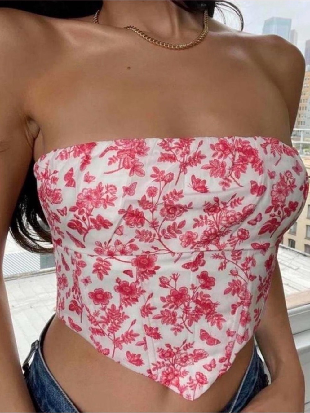 Princess Polly Floral Juliette Strapless Cropped Bustier Top size 0